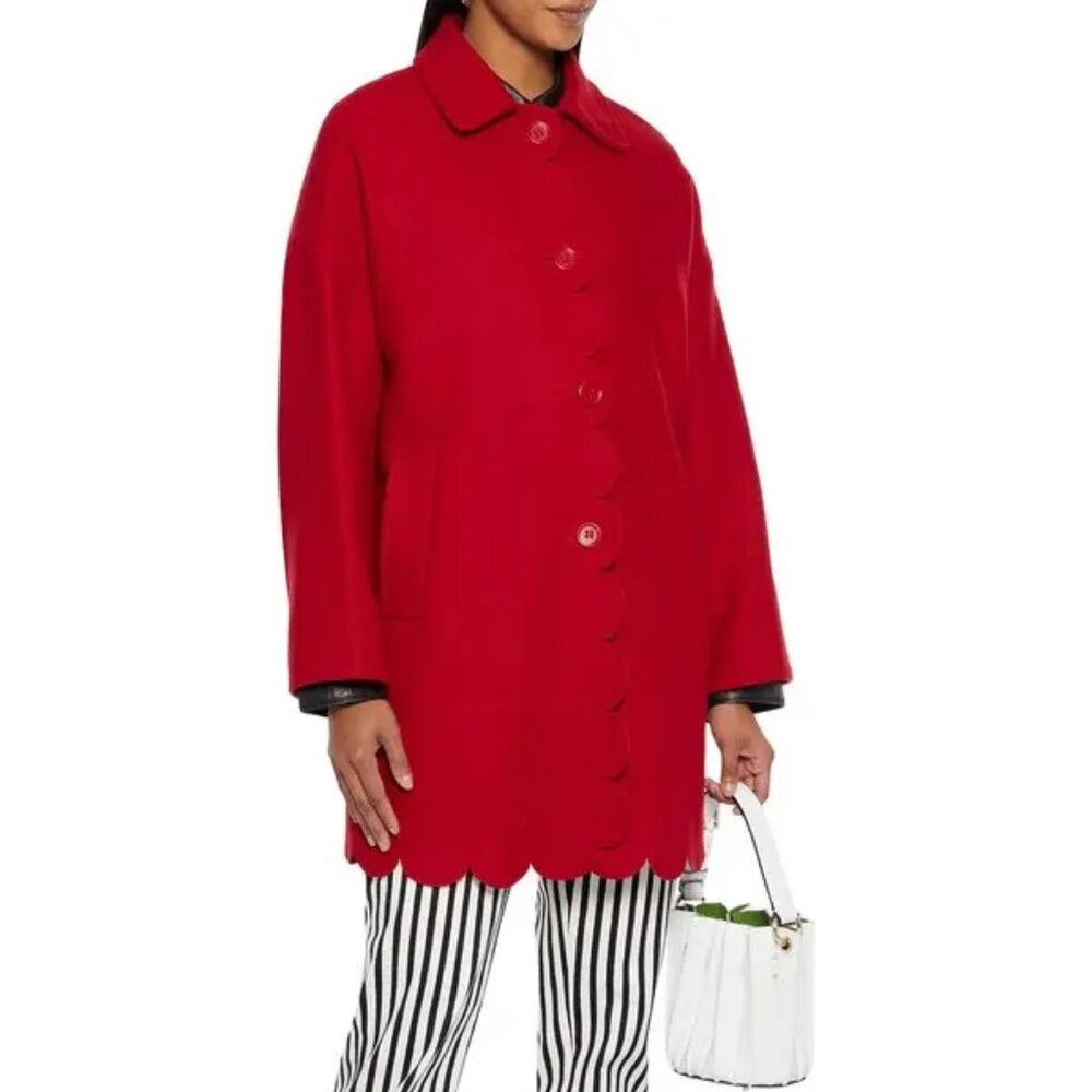 red valentino Scalloped deep red wool blend coat